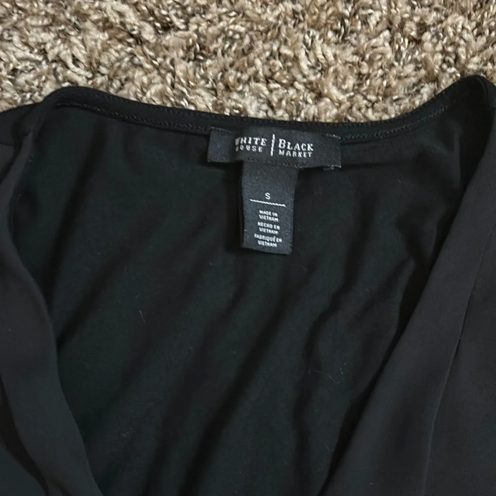 White House Black Market Black Asymmetrical V-Neck Draped Dress - Picture 3 of 6